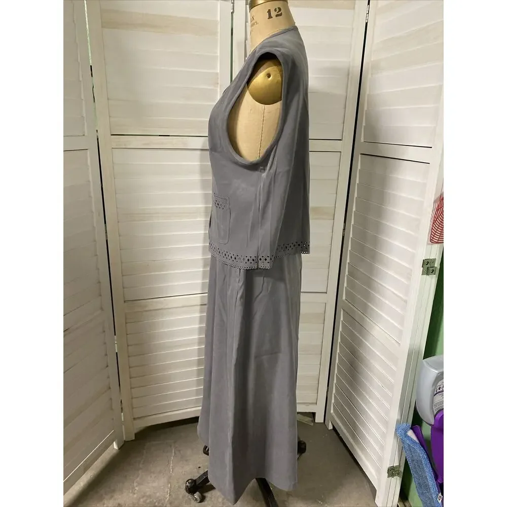Women’s Napa Valley 2 Piece Gray Top & Skirt Matching Set Sz Large Polyester